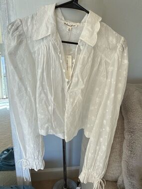For Love & Lemons White Embroidered Button-Up Blouse